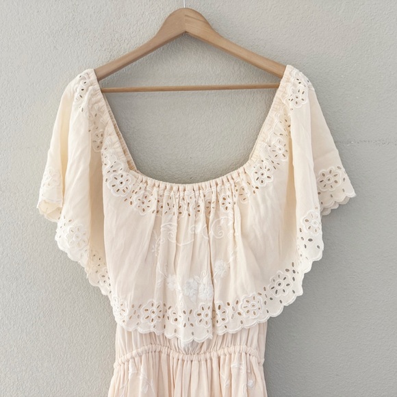 Free People Tambourine Off Shoulder Maxi Dress Large Blush Pink Boho Ethereal - Picture 12 of 15